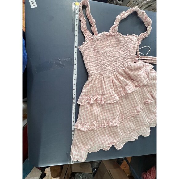 Pink Gingham Ruffled Smocked Dress By Mable Small Cottacore feminine - Picture 6 of 8